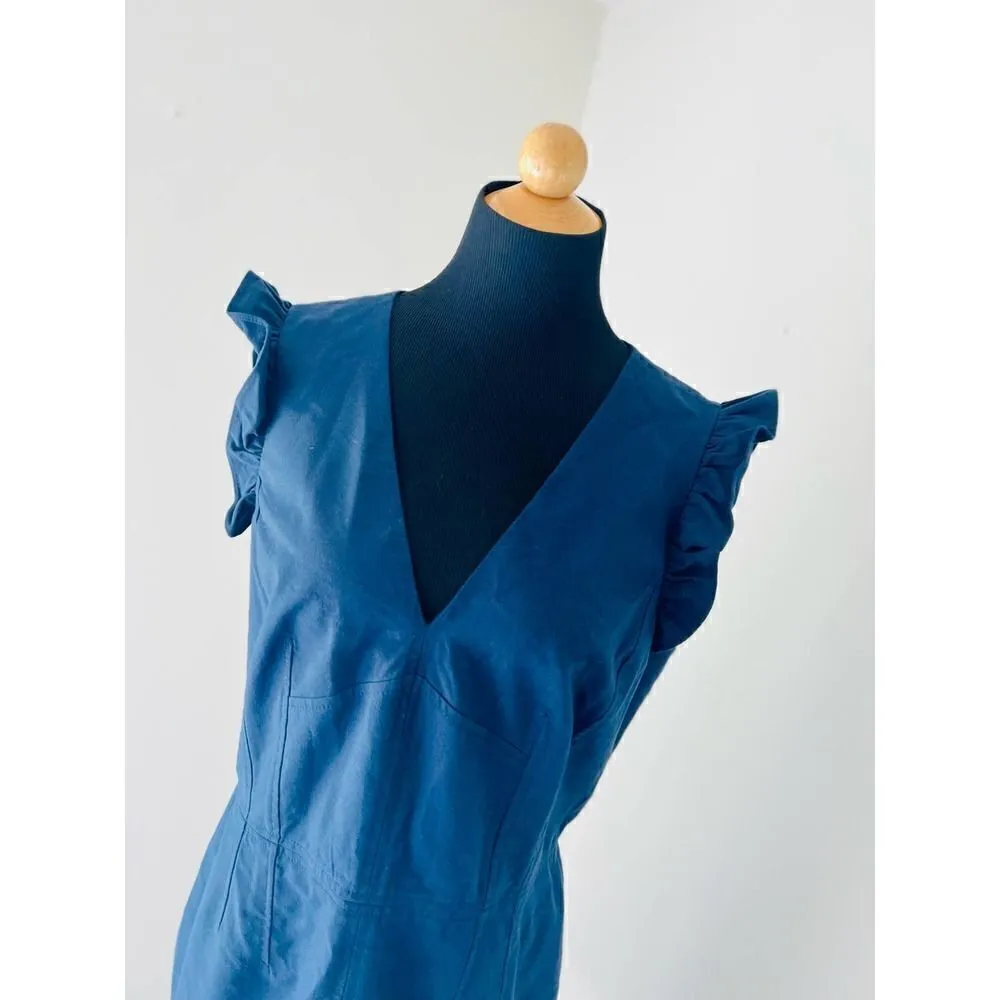 Tailored By Rebecca Taylor Stretch Modern V Neck Size 12 Blue - Image 14