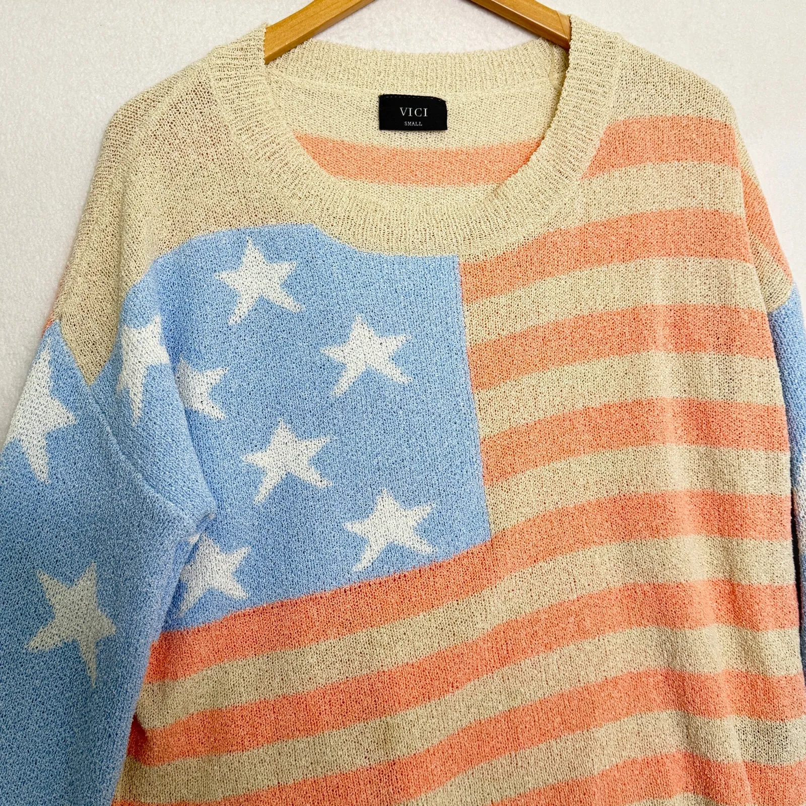 Vici American Flag Oversized Sweater Size S Fuzzy Textured‎ Festival Patriotic - Image 4