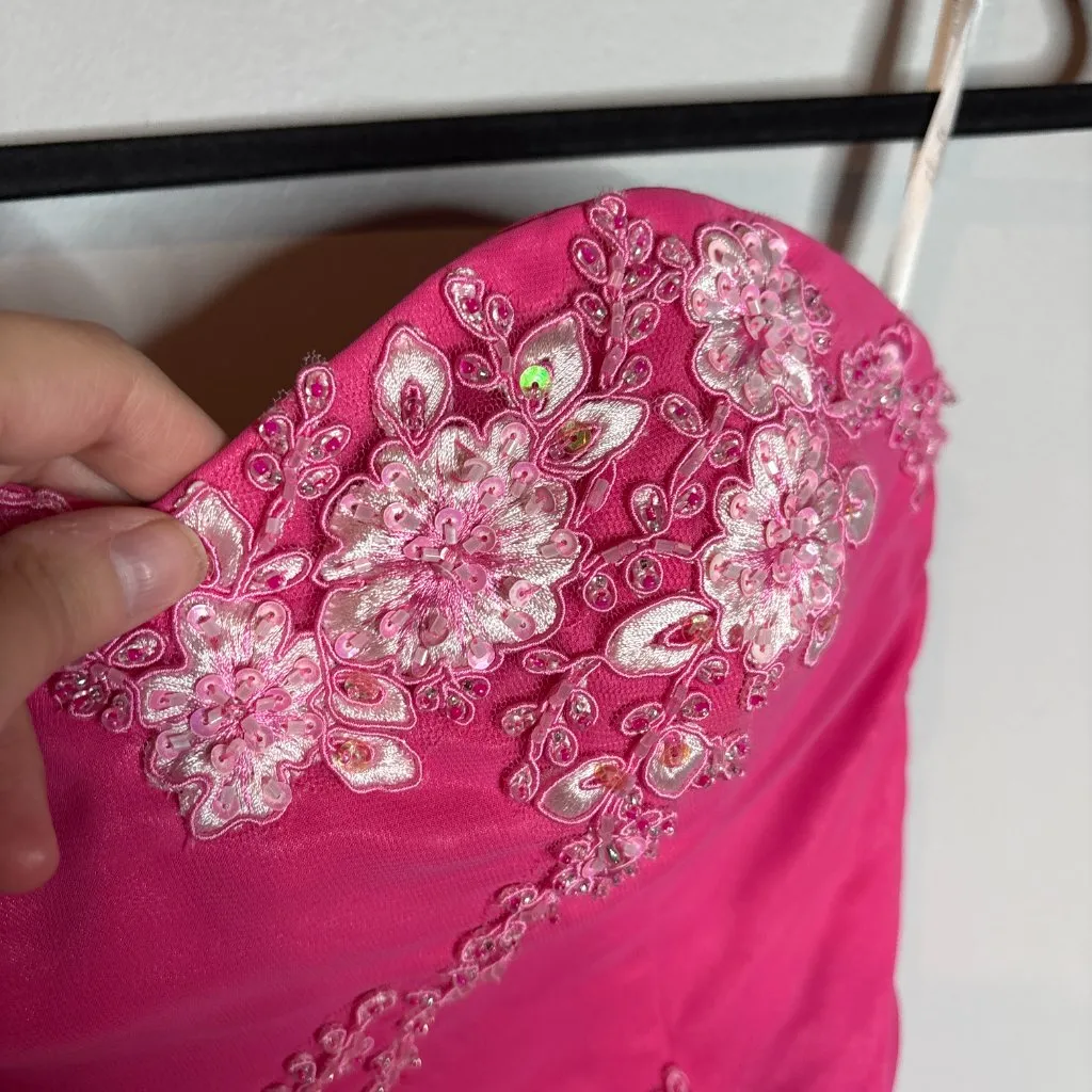 Y2K pink formal flower embellished gown dress - Image 3