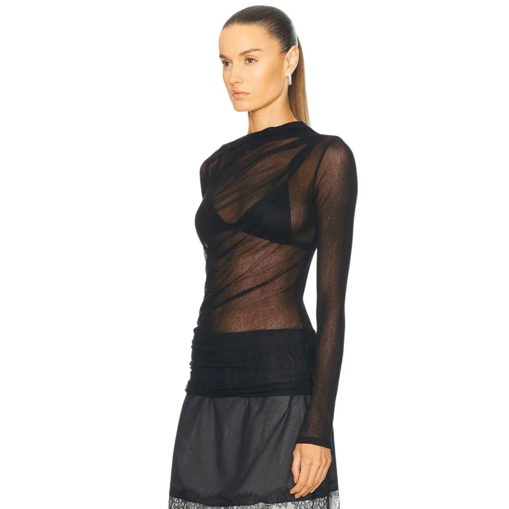 Enza Costa Long Sleeve Slash Top in Black Small New Womens Long Sleeve Blouse - Image 4