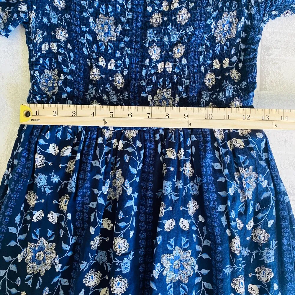 Old Navy Smocked Off the Shoulder Slub Weave Midi Dress Casual Boho Style Sz S - Image 7
