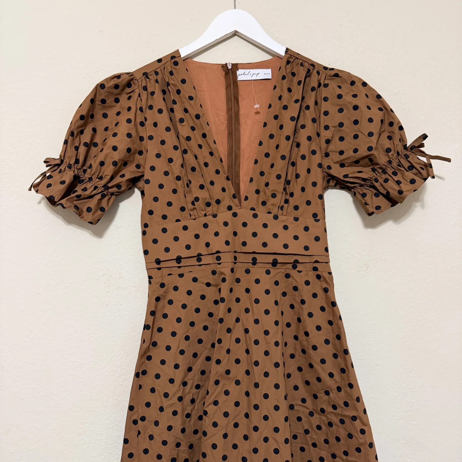 Petal & Pup Polka Dot Midi Dress Brown Pinup Retro Size Small - Image 3