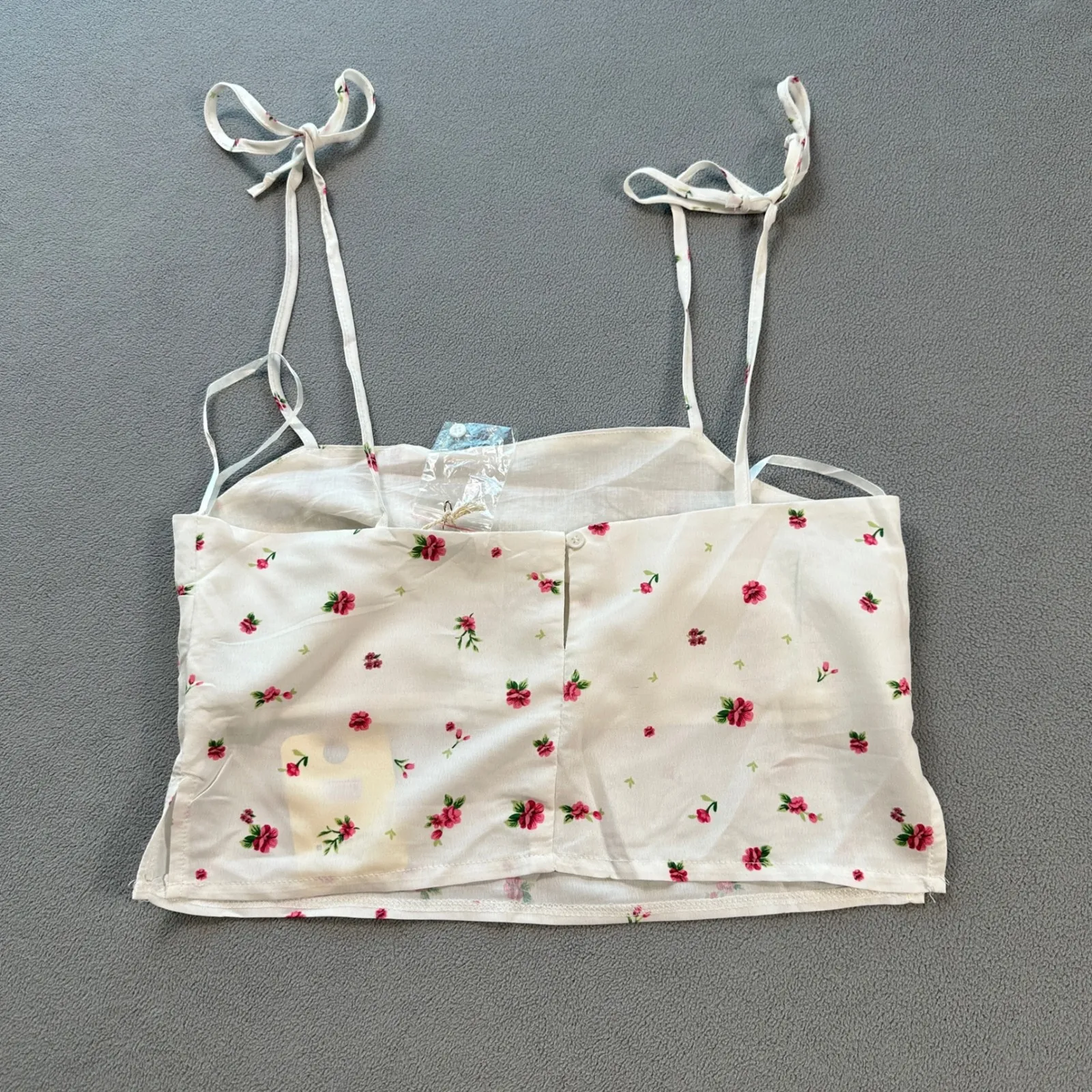 NWT 8 Birdies Australia Floral Crop Cami Tie Strap White Pink Womens M Tank Size M - Image 4