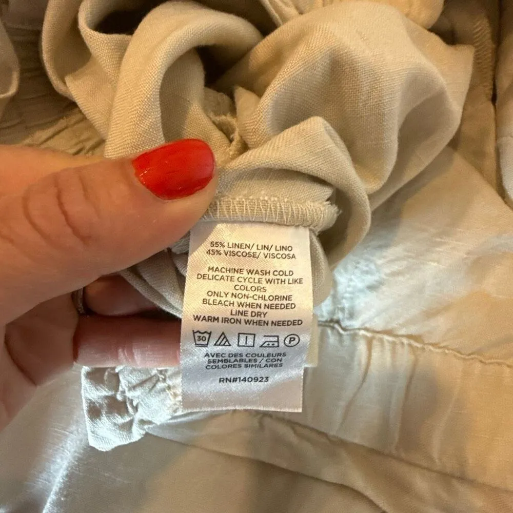 Loft linen blend taupe drawstring wide leg pant large - Image 9