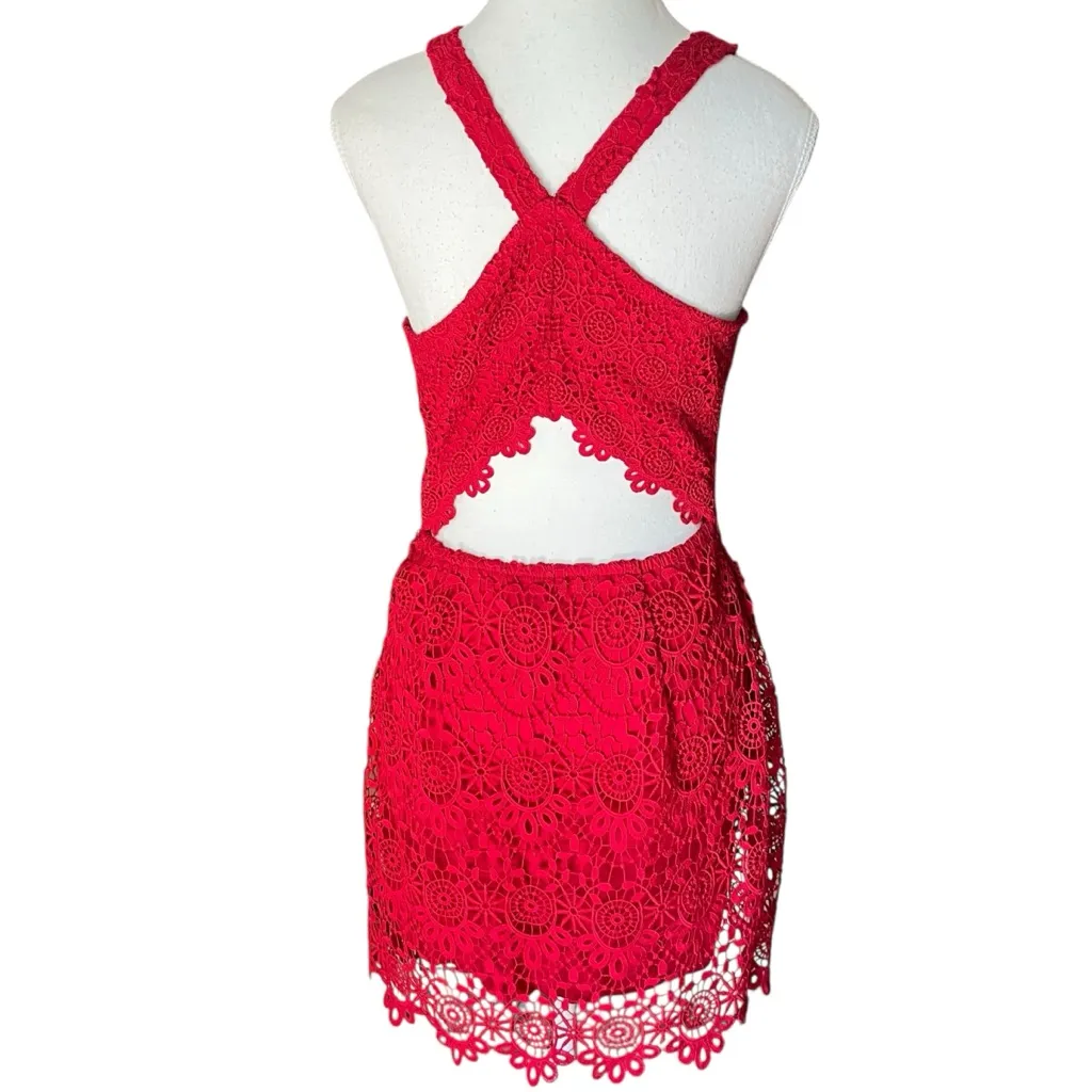 Hollister Women’s‎ S Red Lined Lace Sleeveless Fit Flare Dress Open Back Cut Out - Image 3
