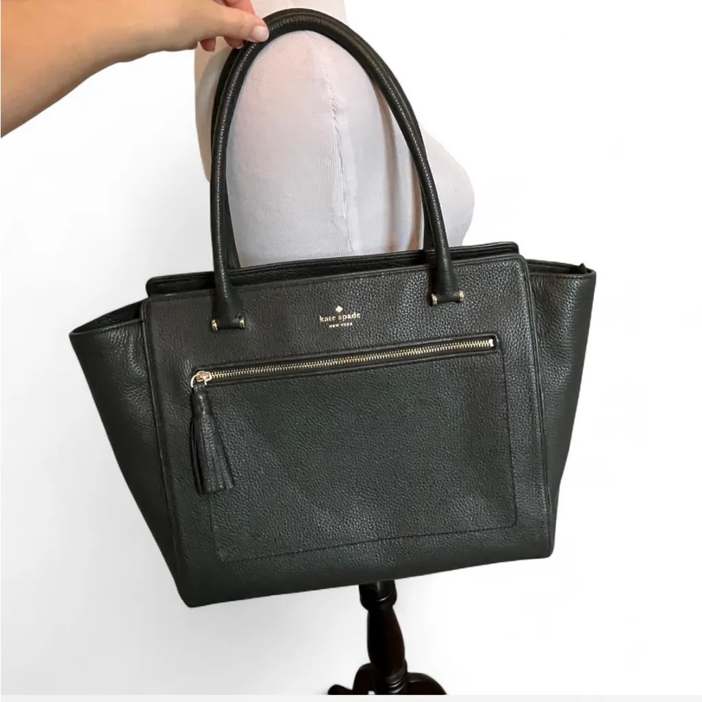 Kate Spade Allyn pebbled green Leather Tote large bag  gold hardware pink lining - Image 3