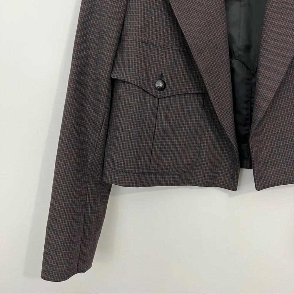 Zara Plaid Brown Cropped Blazer Jacket Houndstooth Size Small - Image 4