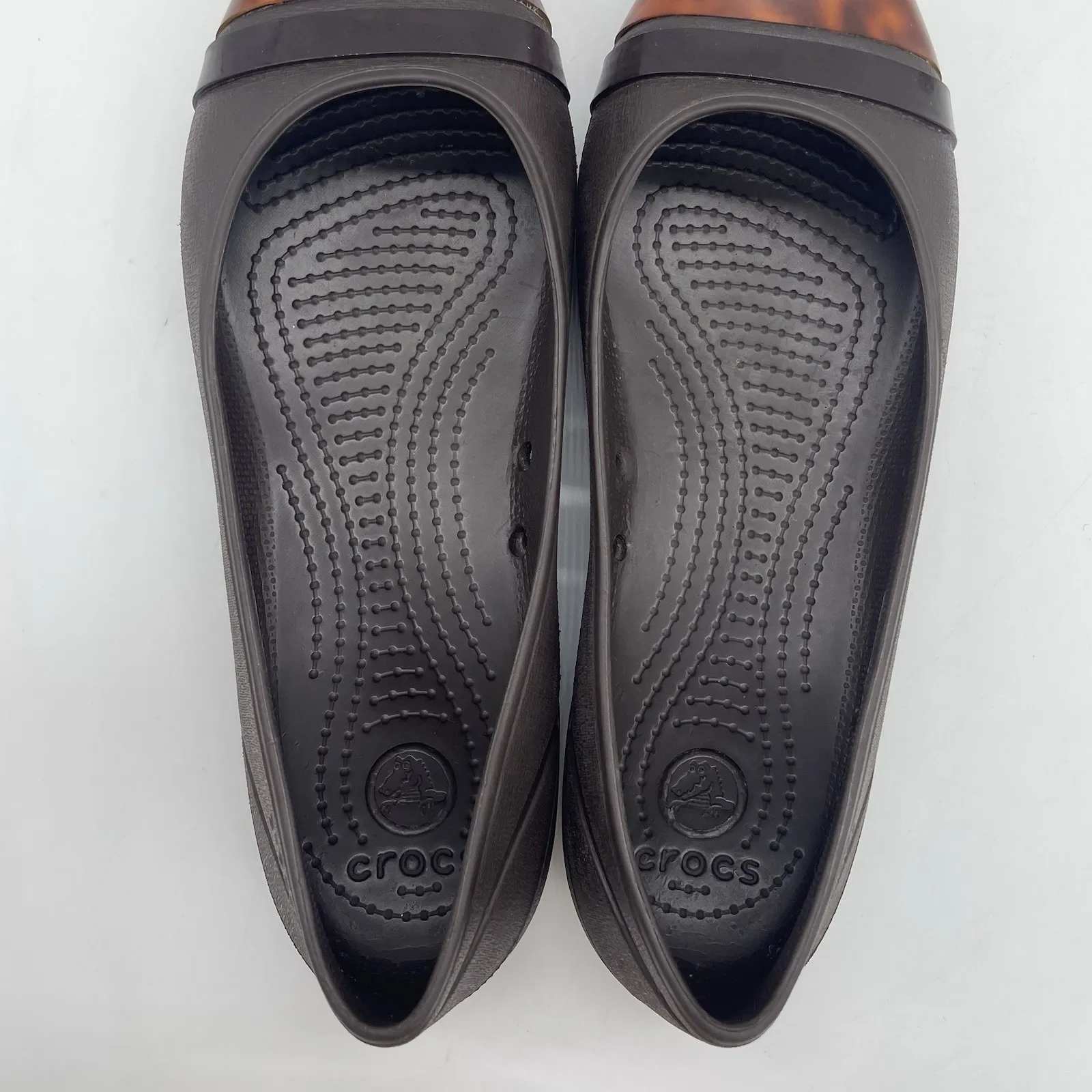 Crocs Womens 9 Shoes Ballarina Flat Brown Tortoiseshell Cap Toe Marble Slip-On‎ - Image 6