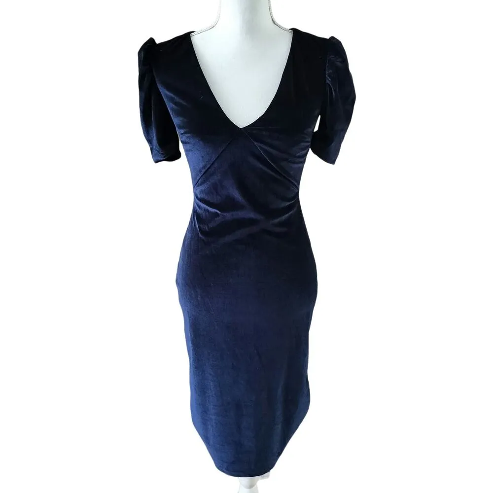 NEW RACHEL Rachel Roy Size 0 Clemence Dress Navy Blue Velvet FLAWS - Image 2