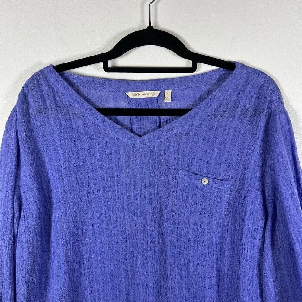 Soft Surroundings Topanga Top Blouse‎ Size L Purple Linen Cotton Crinkle Gauze - Image 3