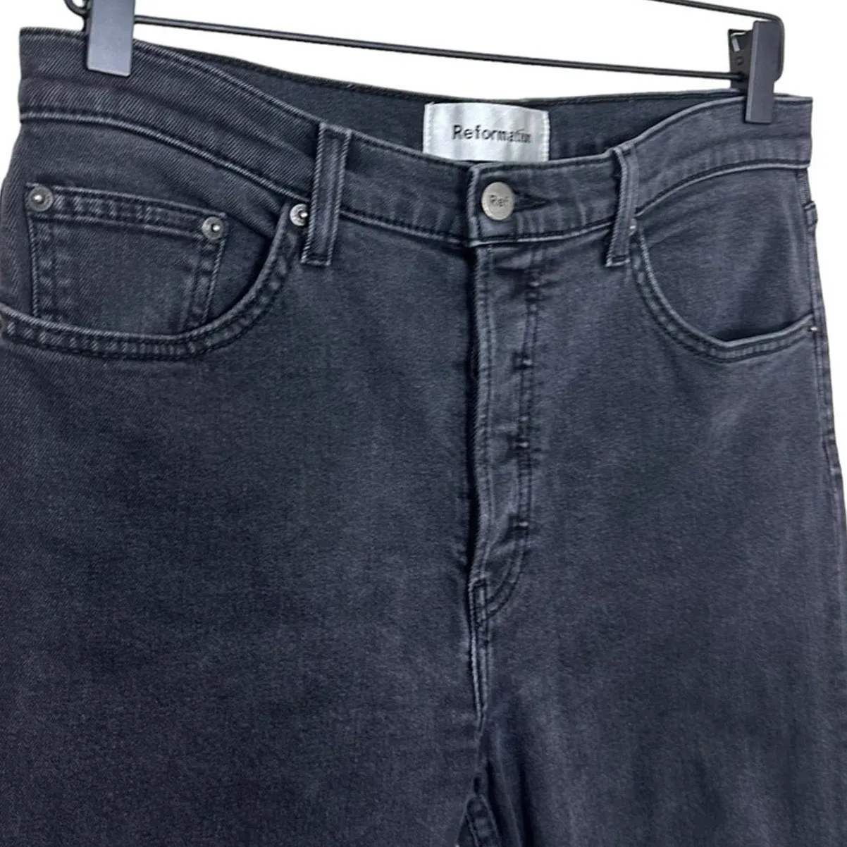 Reformation Jean Black Denim Skinny Button Fly Cotton Serena High Waist - Image 6