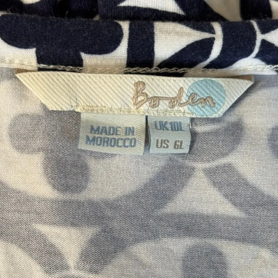 Boden Jersey Fit and Flare Wrap Dress‎ Size 6L Navy White Nautical Blue - Image 4