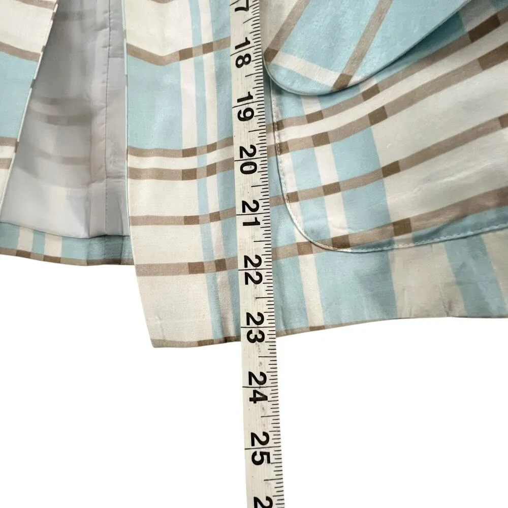 Pendleton Blazer Jacket Womens 4 Blue Tan White Plaid Open Silk Blend Preppy - Image 9