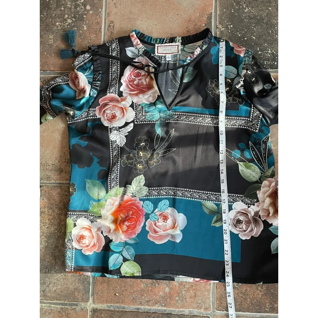 Johnny Was Boho Rosabel Ruffle Silk Blouse Floral Large Romantic Goth - Image 8