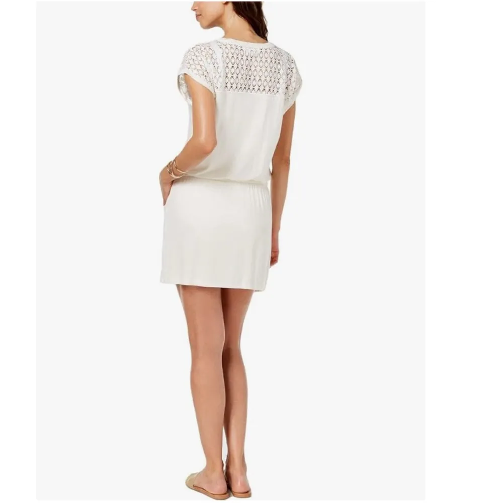 Calvin Klein Crochet-Shoulder Tunic Cover Up in White, Size L/XL NEW w/Tag - Image 2