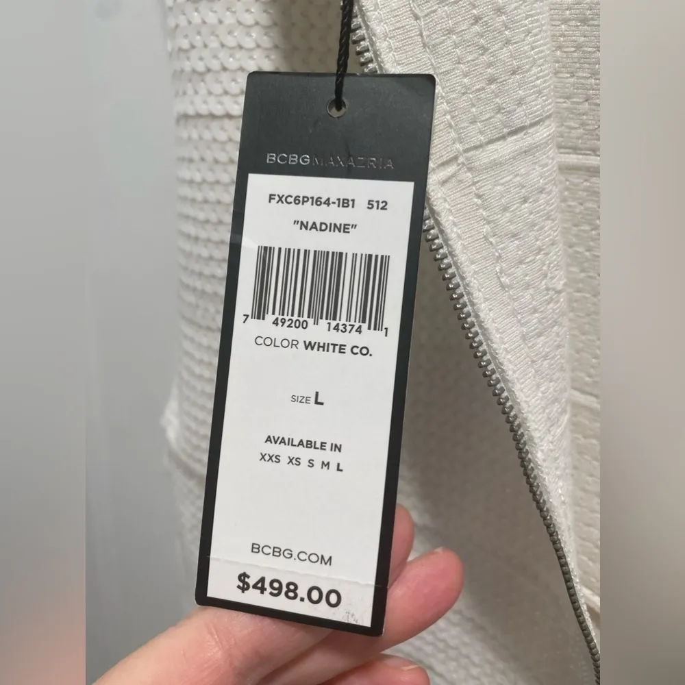 New BCBGMaxAzria White Sparkle Bodycon Dress - Image 4