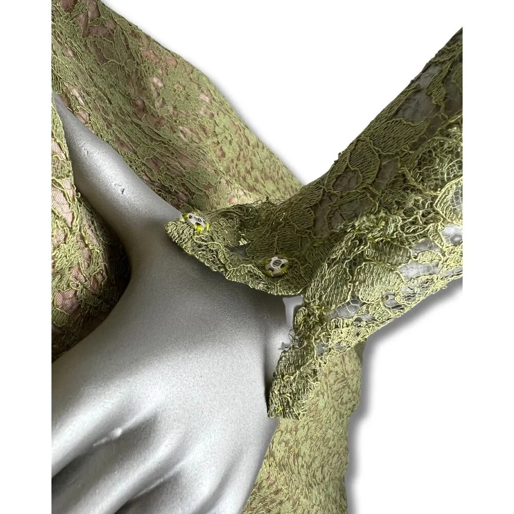 Vintage 1950s Olive Lace Suzy Perette New York Dress Large - Image 5