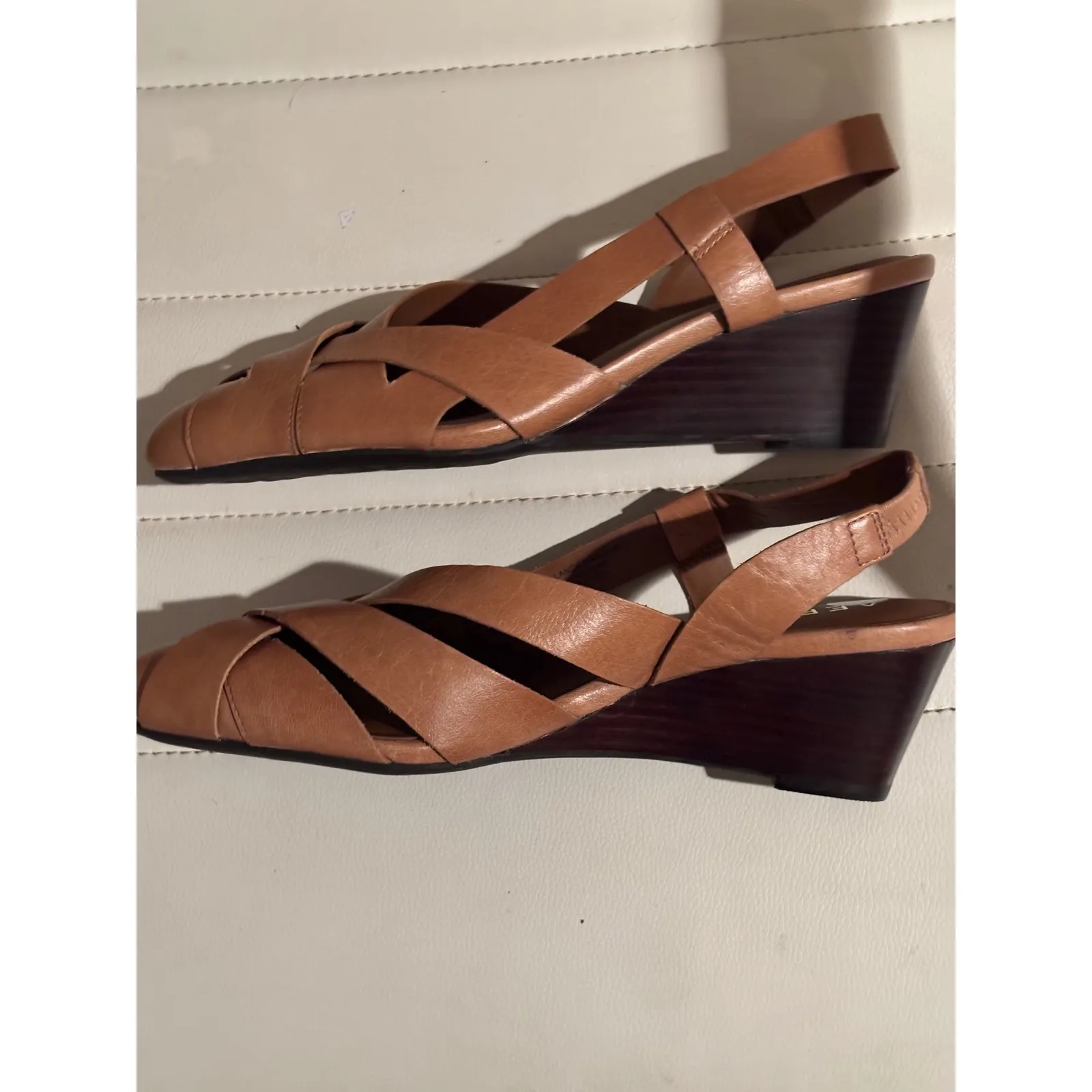Aerosoles Studio Women's Carmel Wedge Slingback Sandals Tan Leather Size 7.5 Brown - Image 6