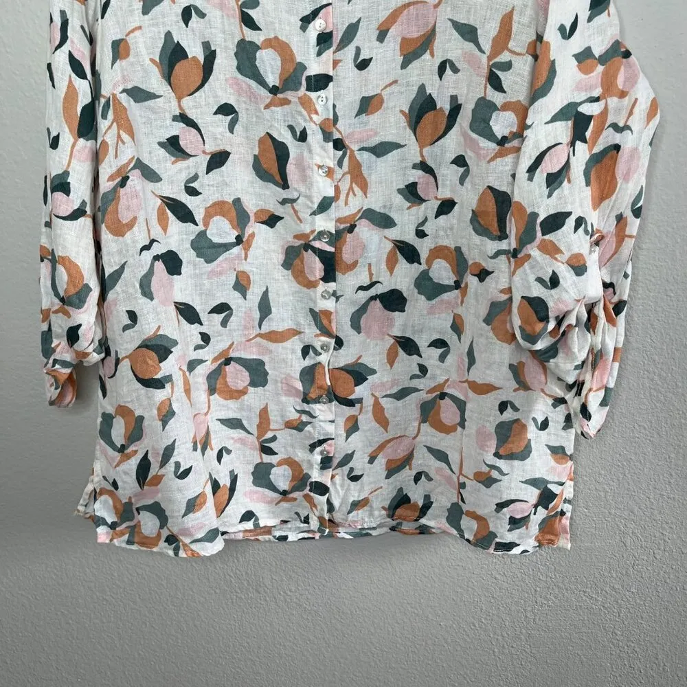 Rachel Zoe Womens Floral Print Linen Button Down Tunic Blouse Size 1X - Image 4