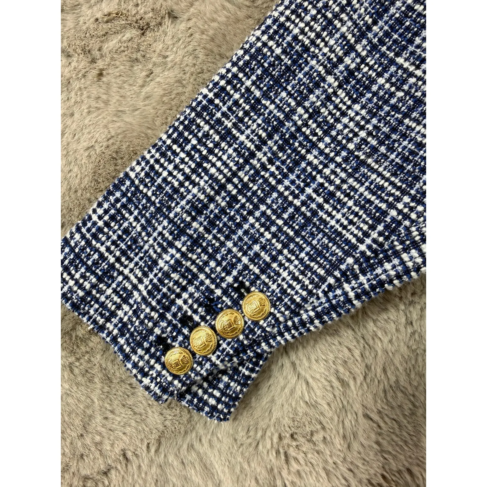 Lane Bryant Women Blue Plaid Tweed Blazer Jacket Plus Size 18 Gold Button Preppy - Image 6