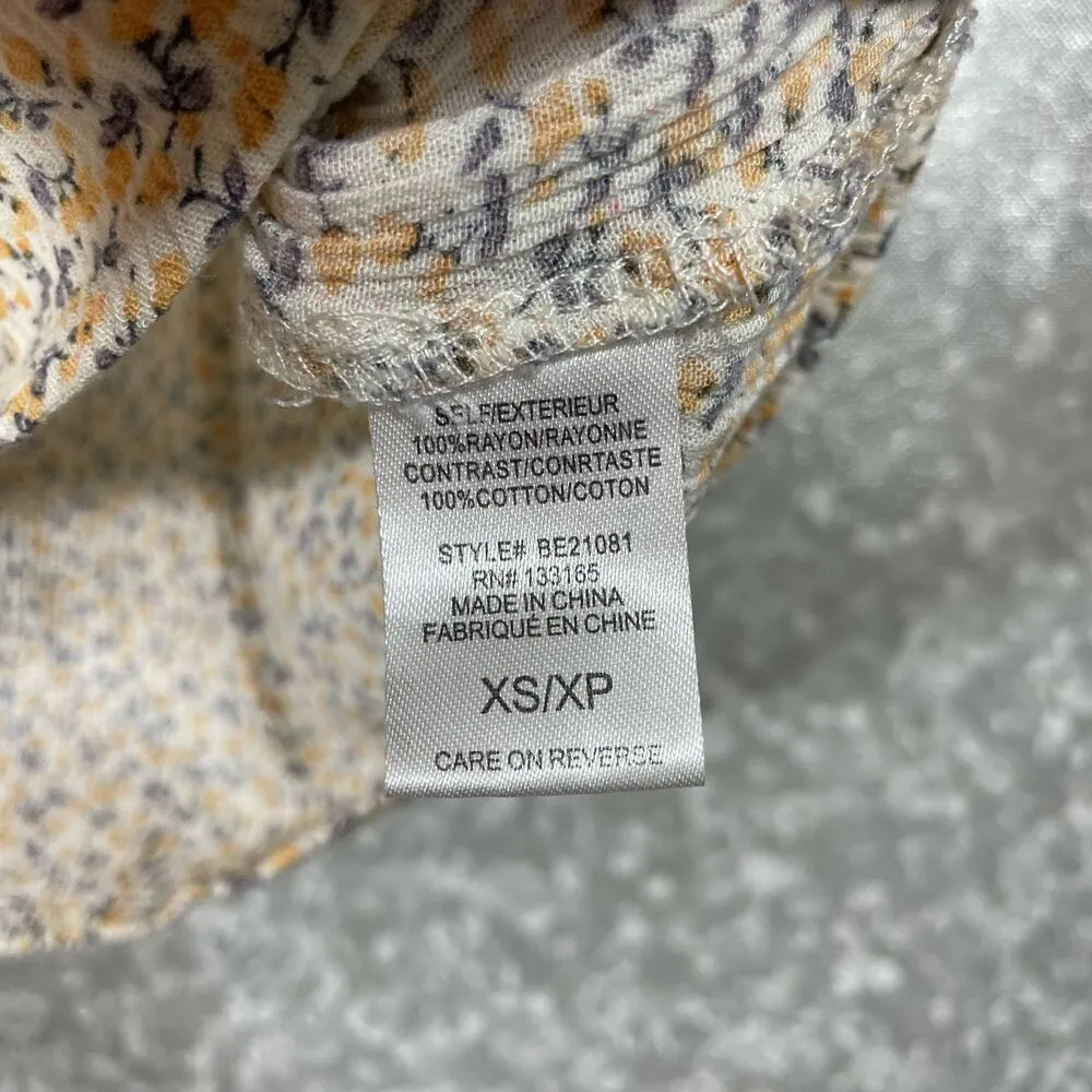 Everleigh Women's Butter Yellow Calico Lace Yoke High Neck Boho Top - Image 6