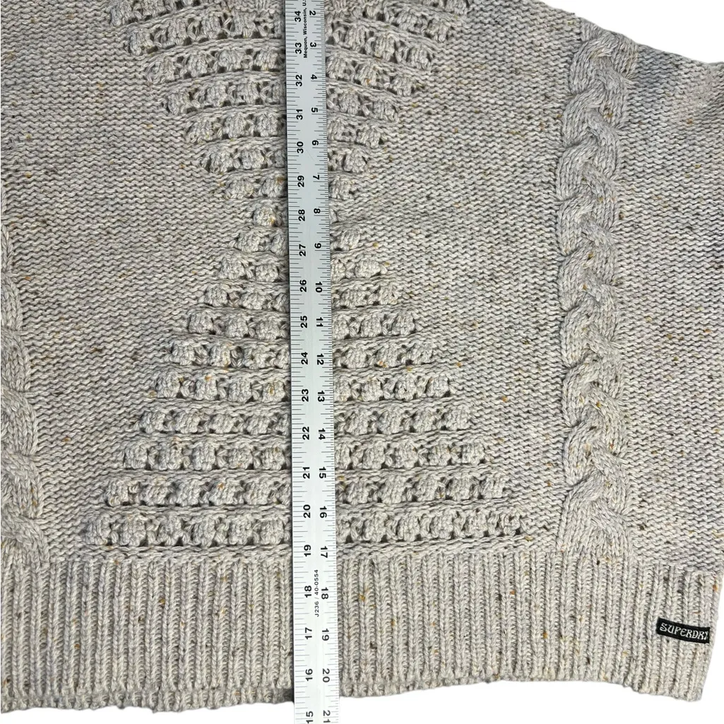 Superdry Sweater Lambs Wool Beige Ivory Chunky Cable Roll Neck Long Sleeve Sz 4 - Image 9