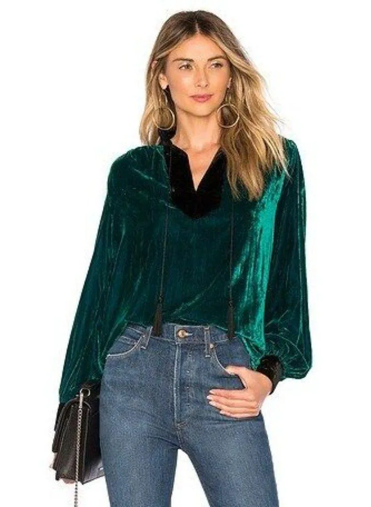 House Of Harlow 1960 x Revovle Green Velvet Long Sleeve Peasant Blouse small - Image 12