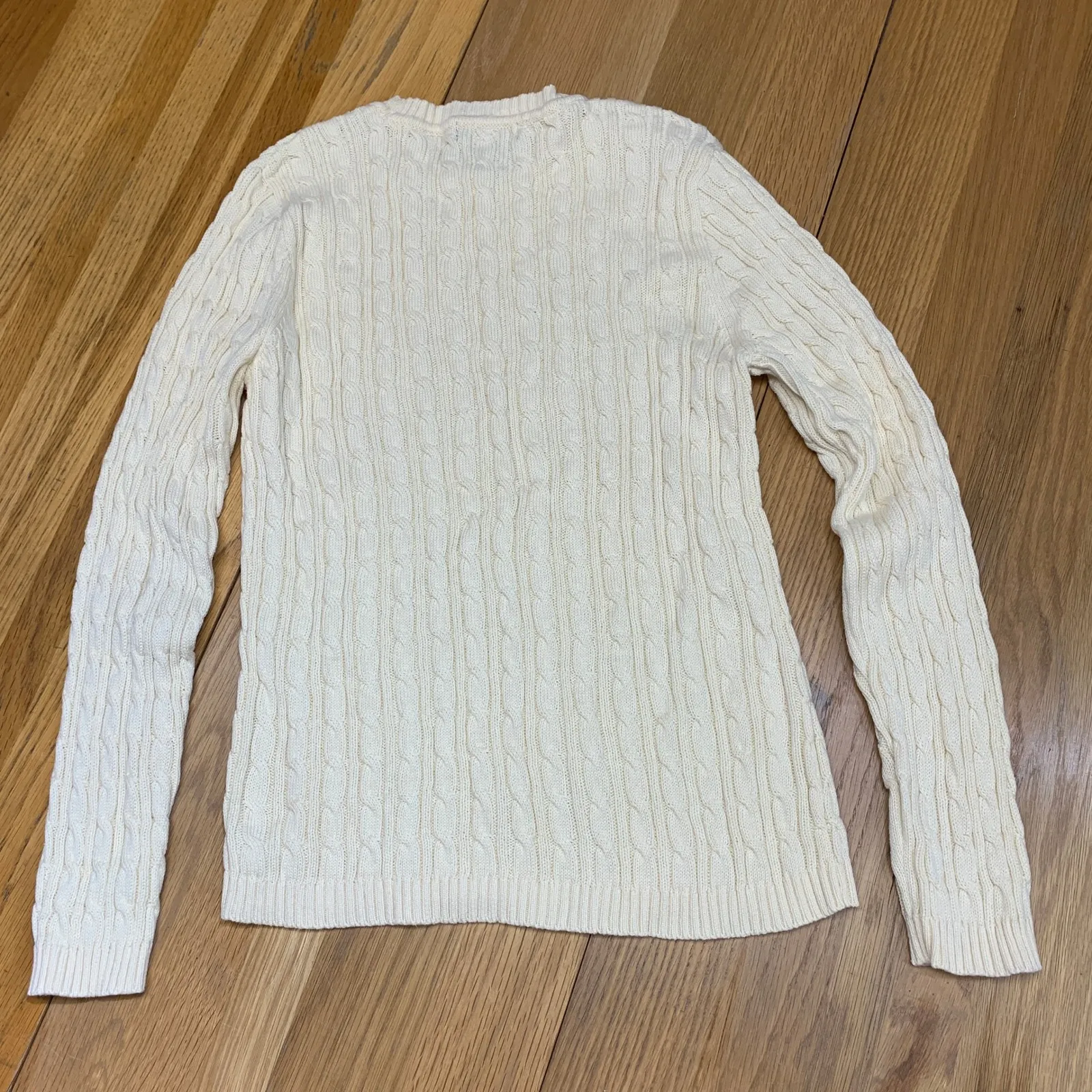 Karen Scott Womens Cream Cable Knit Long Sleeve Crew Neck Sweater Size Medium - Image 5