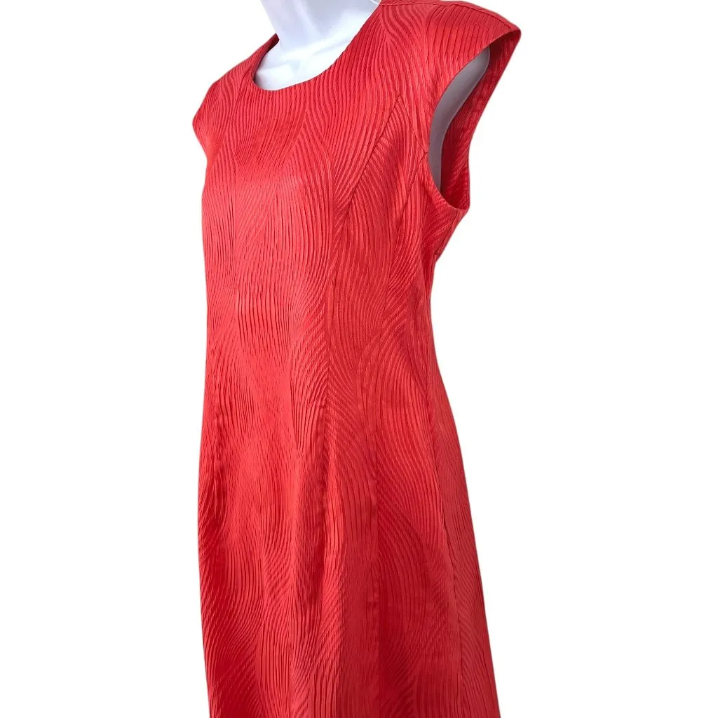 Natori Vintage Textured Cap Sleeve Salmon Pink Sheath Dress Size 4 - Image 5