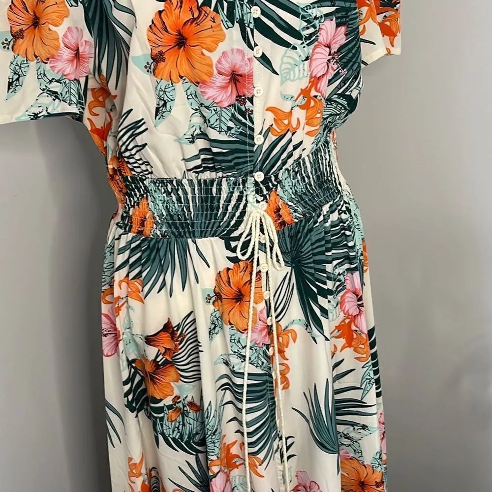 Milumia‎ Women Button Up Floral Print Party Split Flowy Maxi Dress. Size Large. Green - Image 4