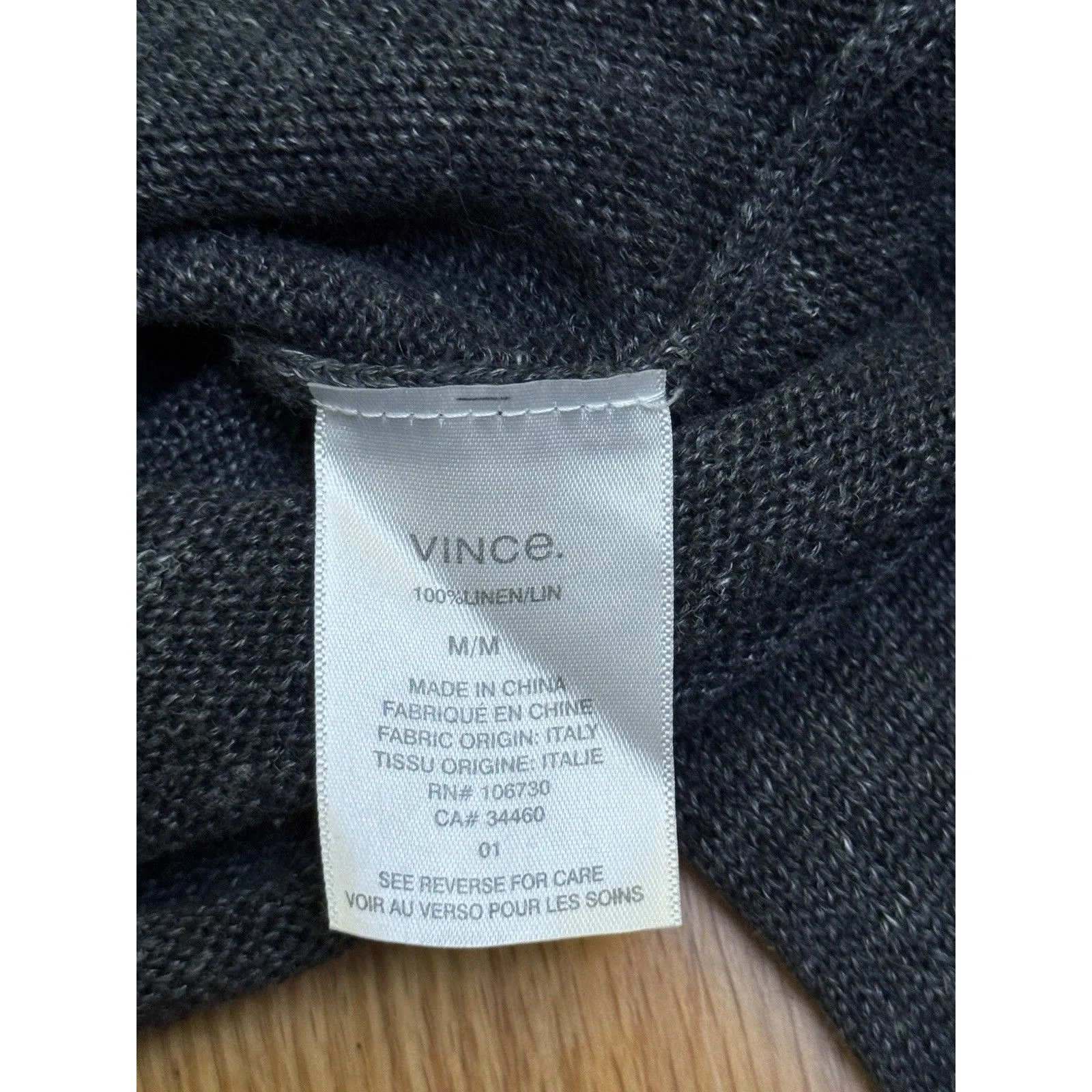 VINCE Blue Gray Heather Knit Linen Crew Neck Pullover Size M - Image 6