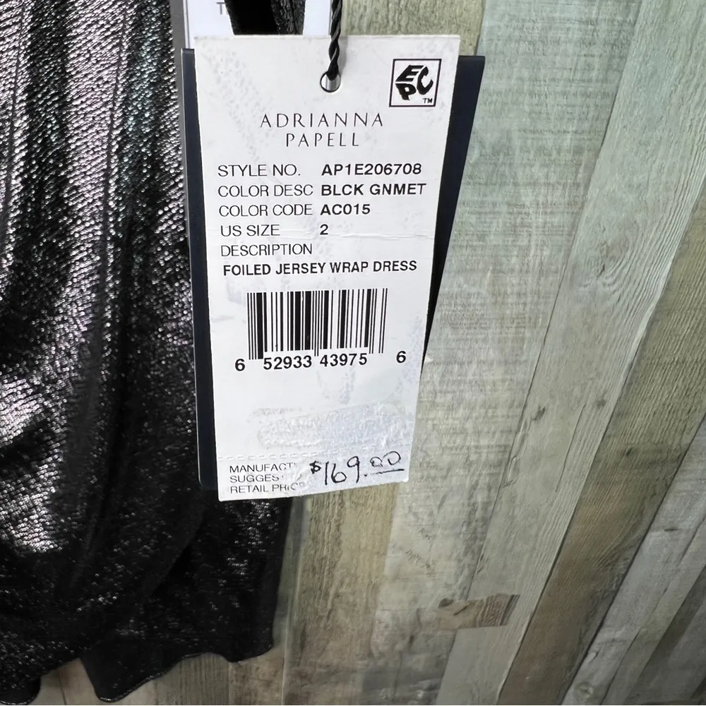 Adrianna Papell Sz 2 SilverGray Metallic Surplice Peplum Long Sleeve Tul… - Image 7