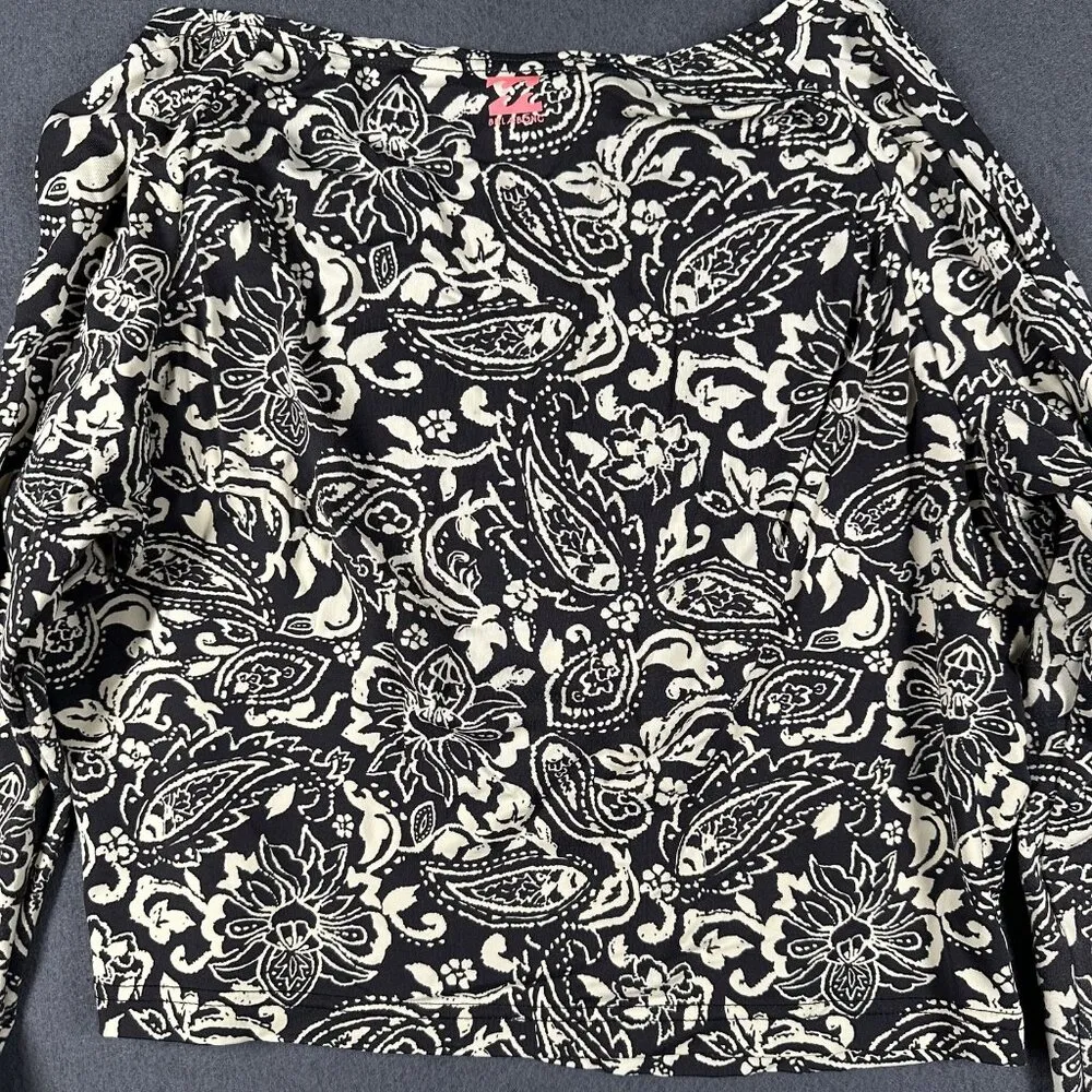 Billabong Crop Top Womens Small Black Ivory Paisley Floral Long Sleeve Surf Swim - Image 9
