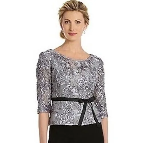 Alex Evenings Black Maxi Dress with Embellished Silver Top and Ribbon - Image 2