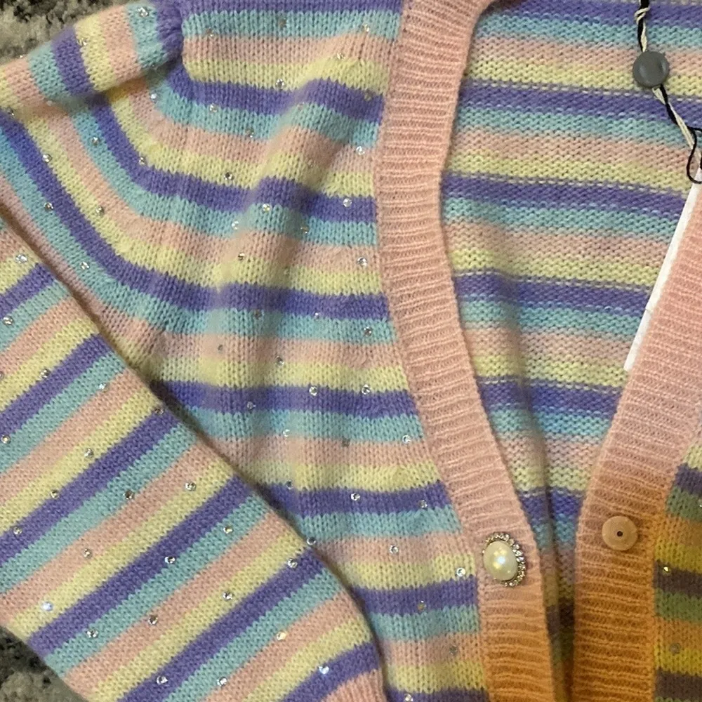 Alessandra Rich Stripe Mohair Knitted Cardigan With Hotfix size 44 - Image 4