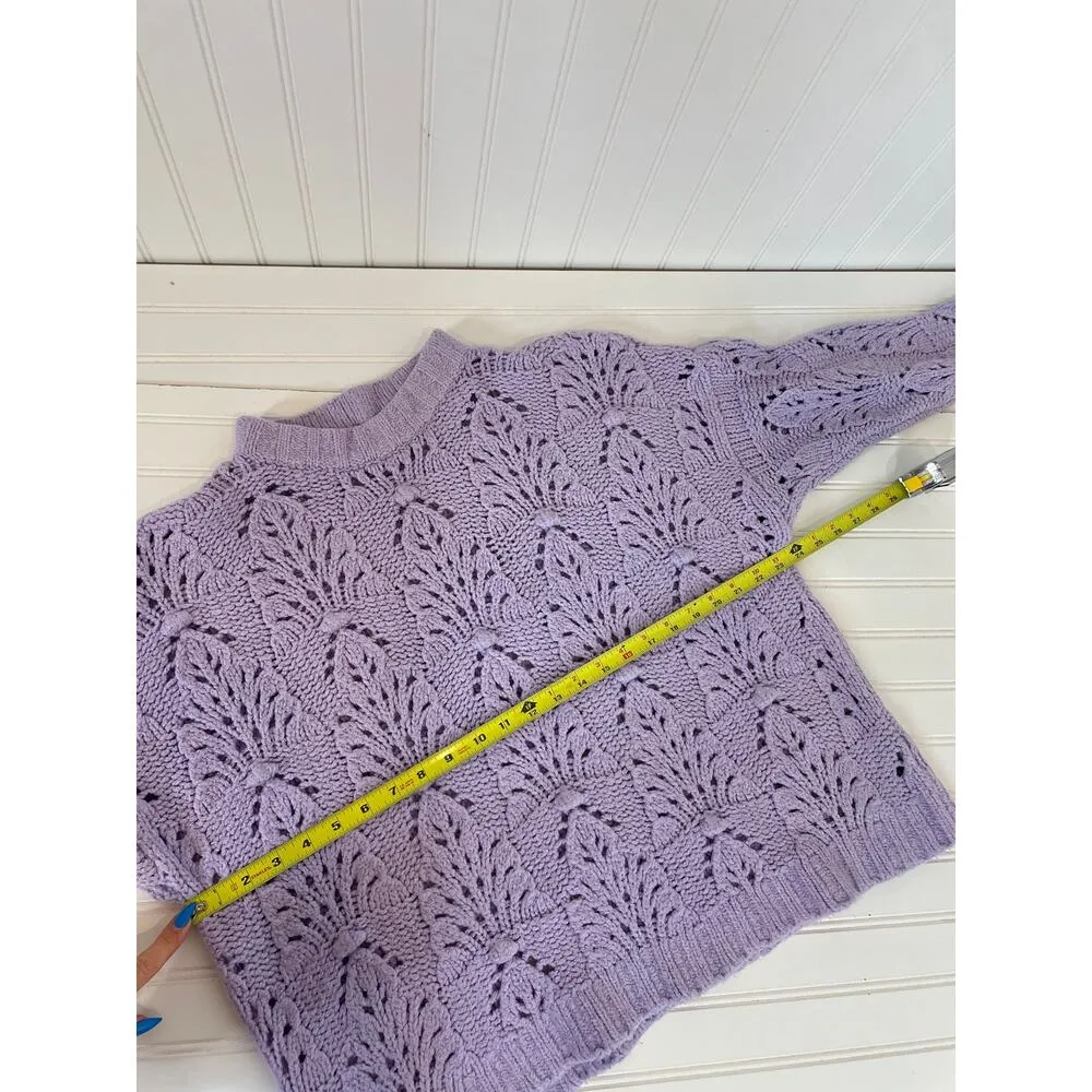 Aerie Womens Purple Oversized Chunky Open Knit Sweater Cozy Preppy Top Size S - Image 6
