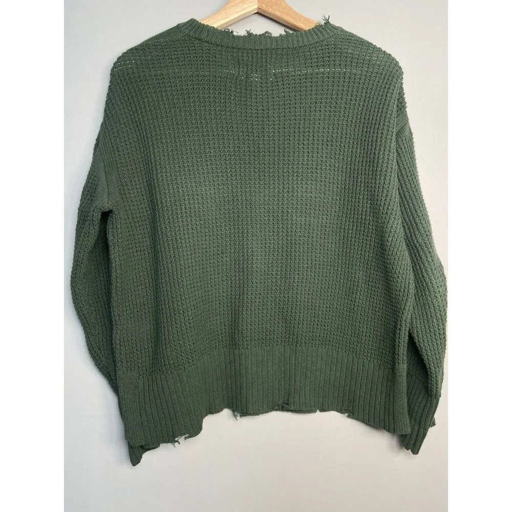 Pistola Olga Distressed Olive Green Crewneck Waffle Knit Sweater Size X-Small XS - Image 5