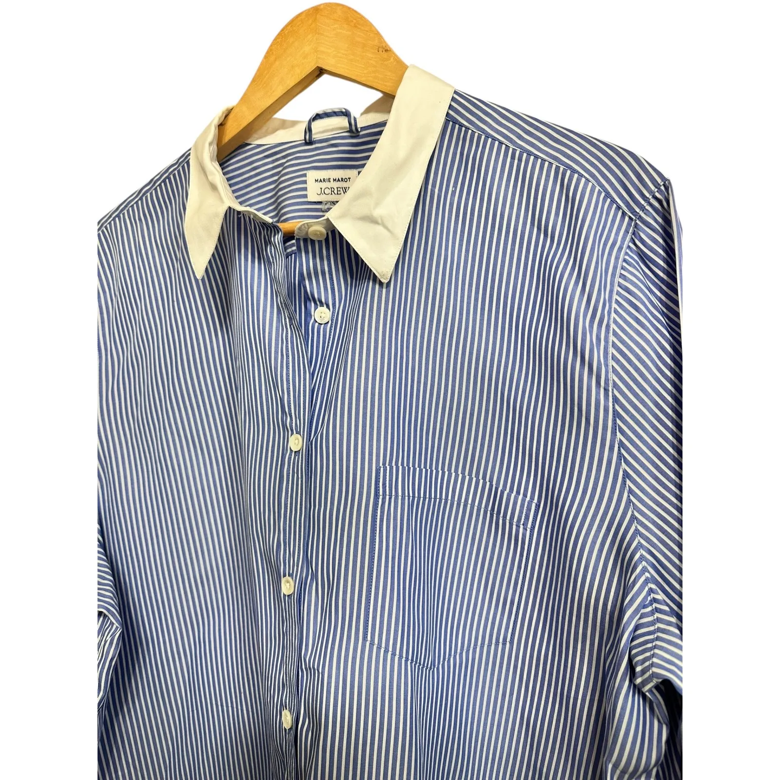 Marie Marot X J.Crew‎ Thomas Mason cotton poplin Blue White Stripe Shirt size 20 Size L - Image 2