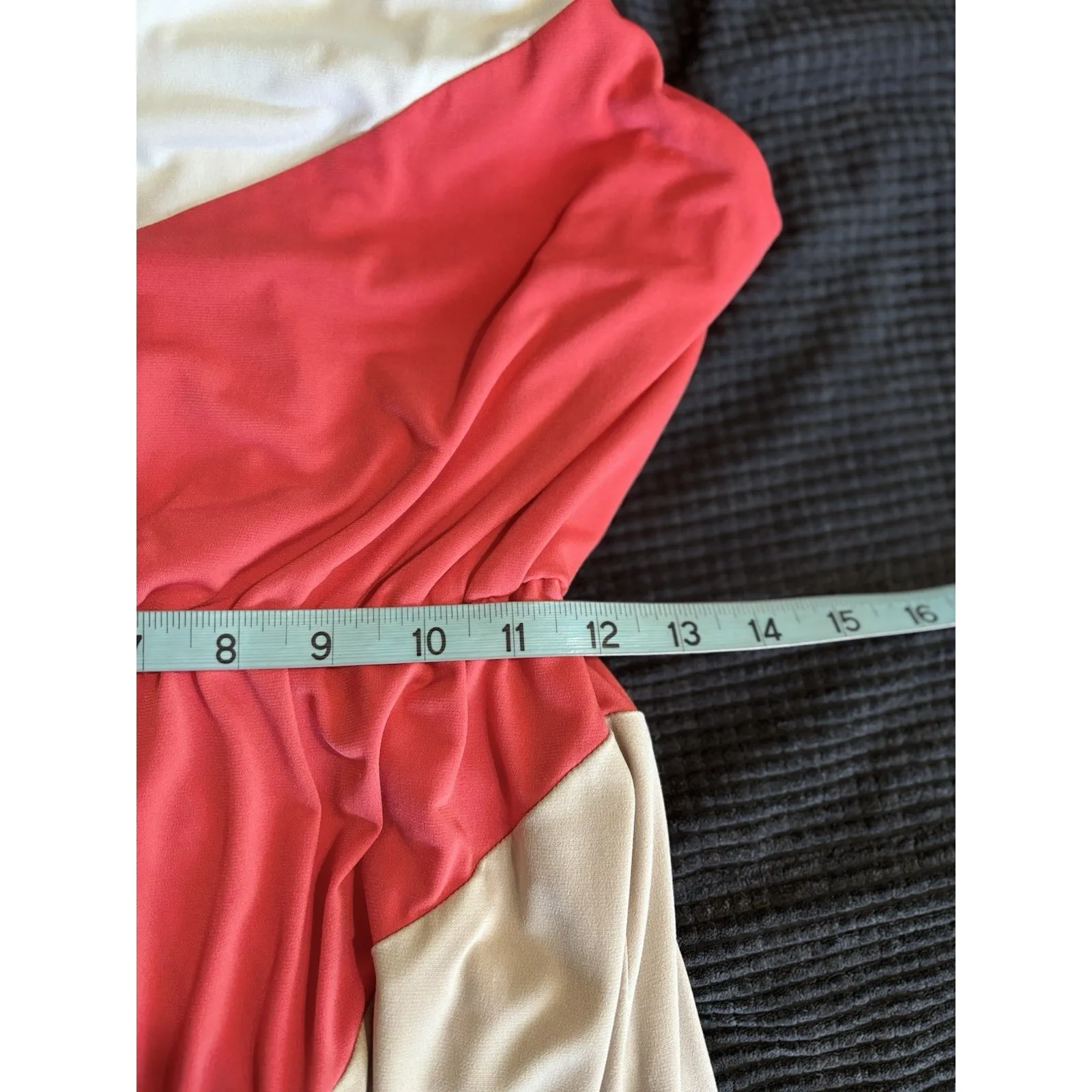 Vince Camuto Coral/Tan Chevron Halter‎ Maxi Dress Size 4 Tie Back Elastic Waist - Image 10