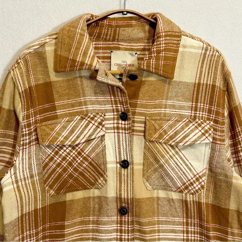 NWT Casa Cabana Women Shirt Jacket Shaket Flannel Plaid Brown size M Size M - Image 4