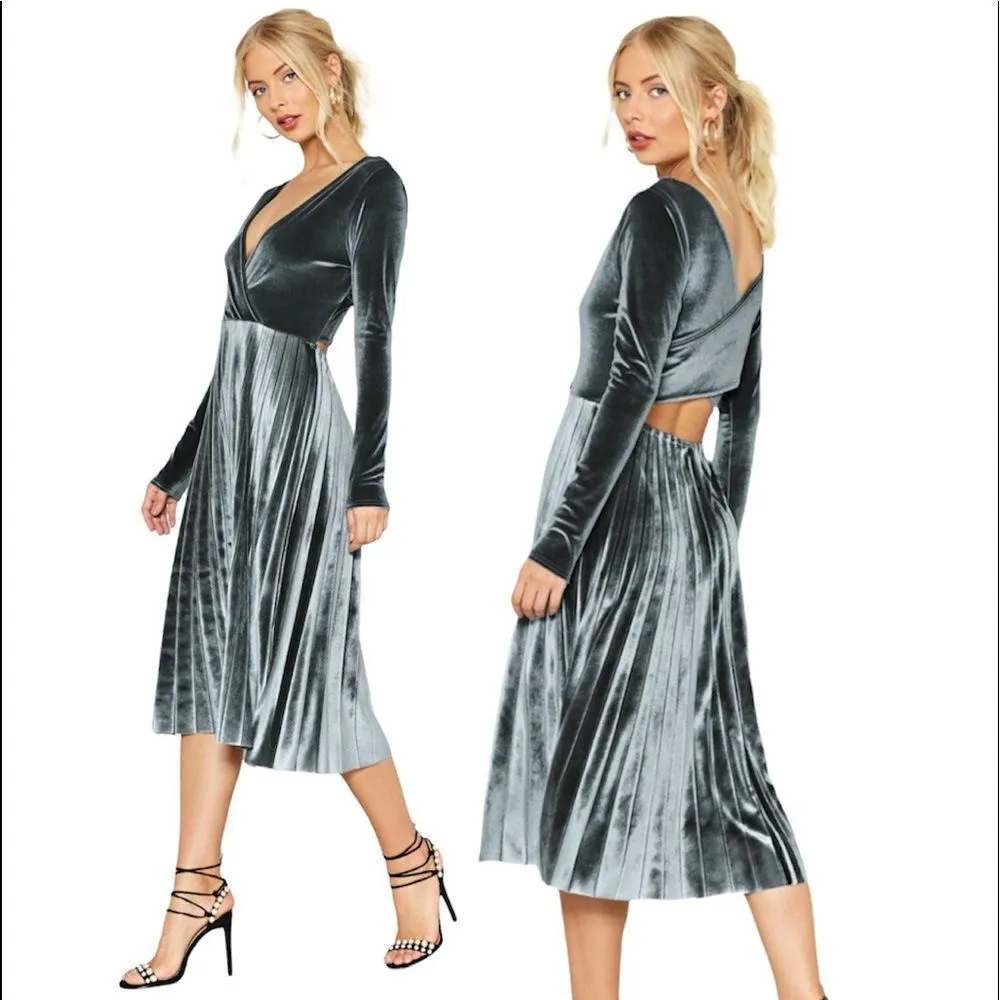 Nasty Gal Behind Their Back Velvet Dress Gray Size 2 - Image 2