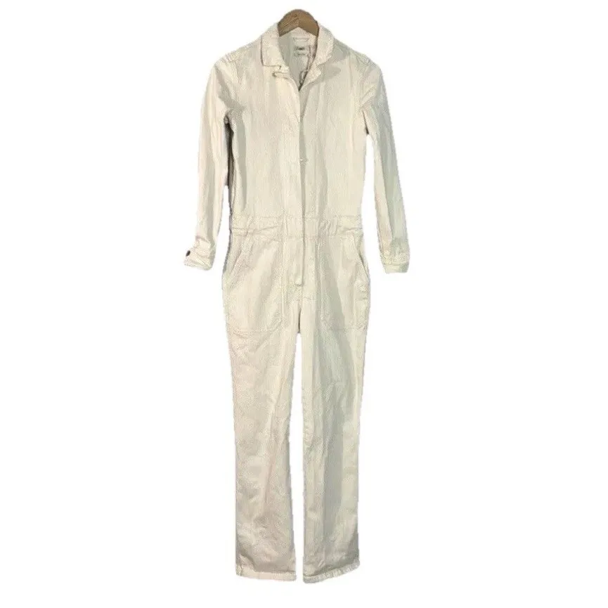 Faherty Jumpsuit Womens Large  Overland‎ Twill Cream Long Sleeve Organic Cotton - Image 2