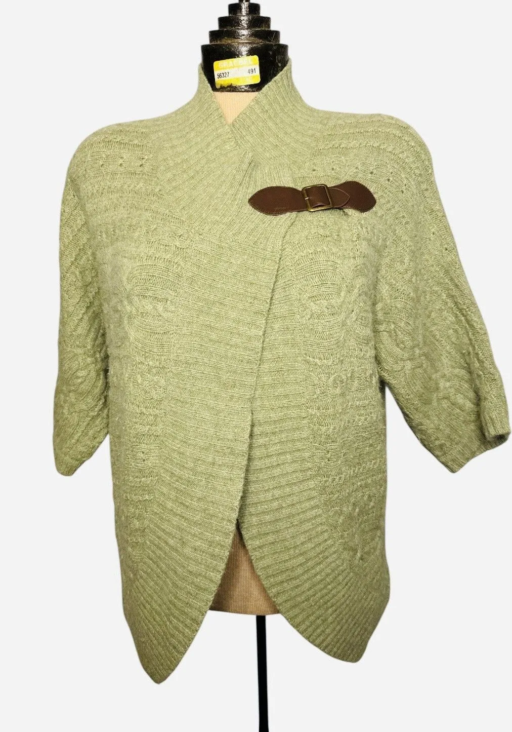 Fenn Wright Manson Women’s Green Angora Rabbit Hair Shawl Sweater Buckle Winter - Image 1