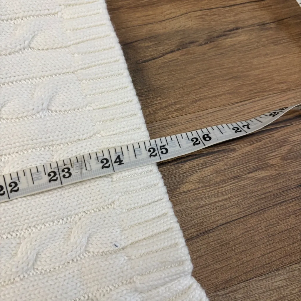 L.L. Bean Full Zip Cable Knit Mock Neck Cotton Cardigan Sweater White Size L - Image 6