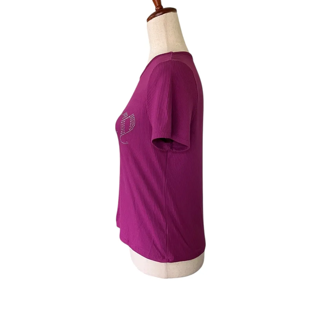 magenta ribbed Juicy Couture sleep shirt with a rhinestone logo - Image 5