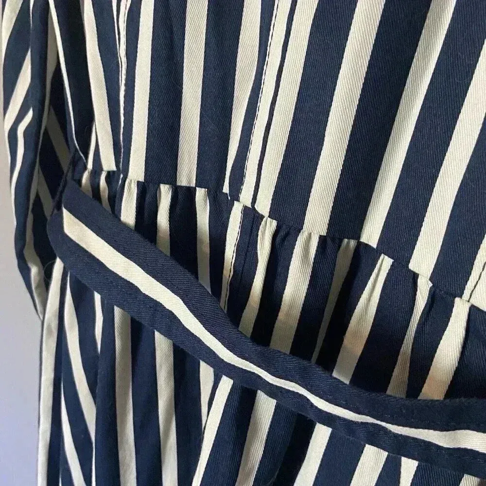 Express Women's‎ S Blue White Striped Pleated Back Trench Coat Size Small Preppy - Image 9