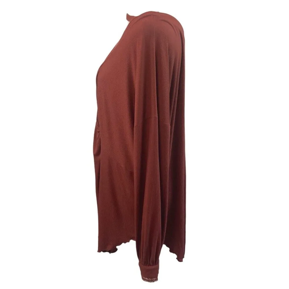 Free People Top Womens Size L Brown Boho Flowy Romantic Whimsical Festival Beach - Image 2