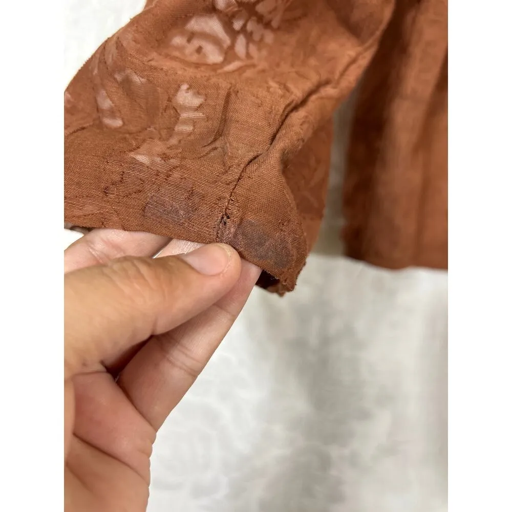 Chicos Button Up 2 Large Brown Sheer Abstract Linen Blend Jacket - Image 2