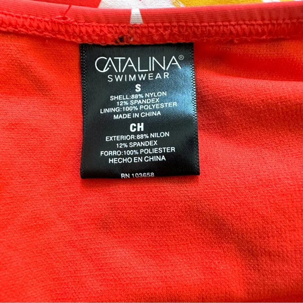 Catalina Bikini Set Red Floral Tie Back Top High Waisted Bottom Swim Small NEW - Image 10