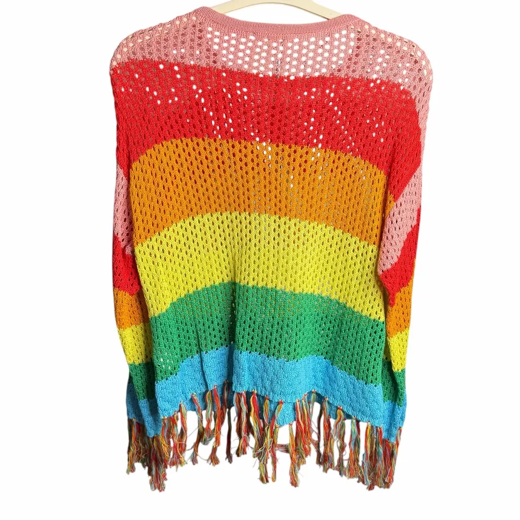 Pitusa Rainbow Crochet Long Sleeve Multicolored Stripes Sweater - Image 4